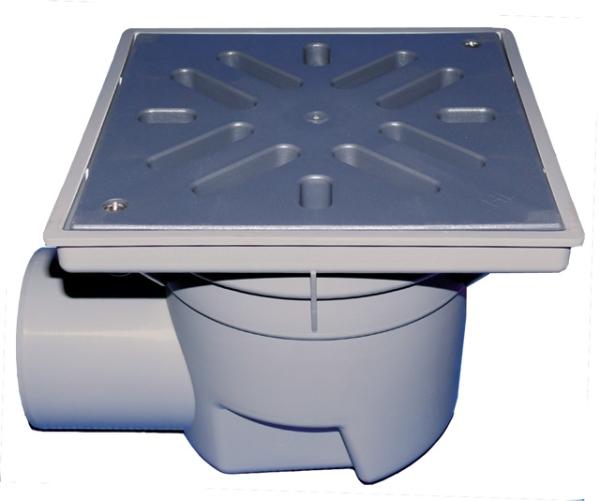 Perfektablauf DN110 waagrecht mit frostsicherer Geruchsklappe, 244x244mm / Edelstahlrost 226x226mm  HL605S